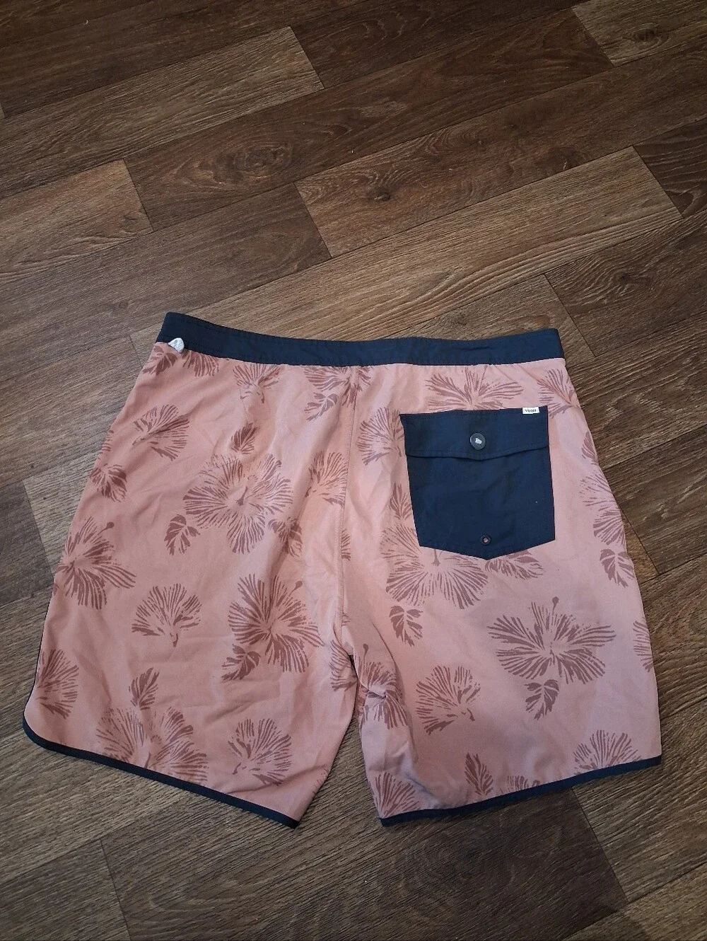 Vuori Men's Coral Pink Floral Board Shorts with Navy Trim